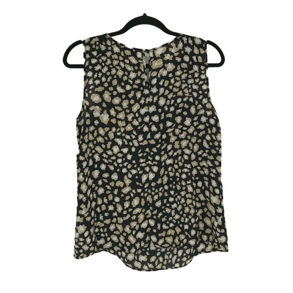 Apt.9 Blouse Women's Sz M Beige Black Shell Sleeveless Round Neck Back Keyhole - Picture 6 of 10